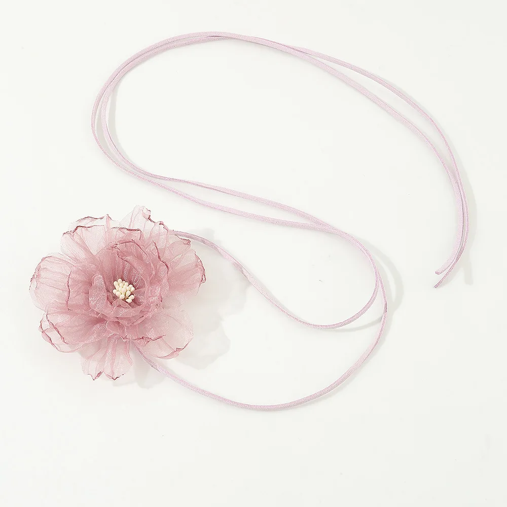Wax Line Rope Flower Necklace new Elegant Y2K Hand-tied Necklaces Large Flower Choker