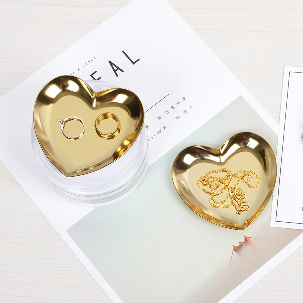

Heart Shaped Gold Jewelry Tray Metal Organizer Ring Necklace Accessories Plate Ideal Gift Wedding Anniversary Home Decoration