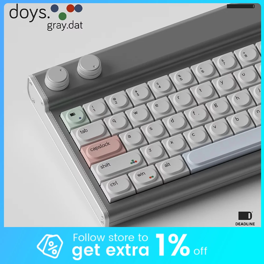 

DEADLINE Doys серые колпачки для клавиш из ПБТ, колпачки для клавиш с термосублимацией высотой 7,1 мм