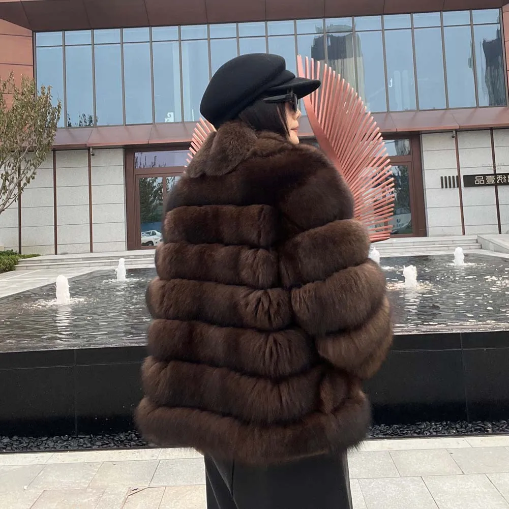 겨울 고급 여성용 여우털 코트 진짜 모피 재킷 2025 스타일 패셔너블한 여성용