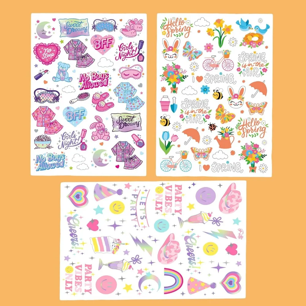 

Variety of Temporary Tattoos for Sleepover Parties, Suitable for Spring and Birthday Celebrations, Ideal Favors and Decorations