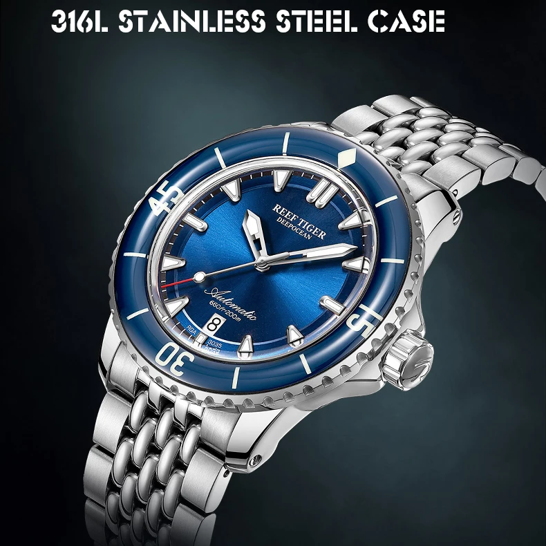 ريف النمر الرجال ساعة أوتوماتيكية 44 مللي متر خمر ساعة اليد الميكانيكية غواص 200 متر مقاوم للماء C3 مضيئة الياقوت الحافة