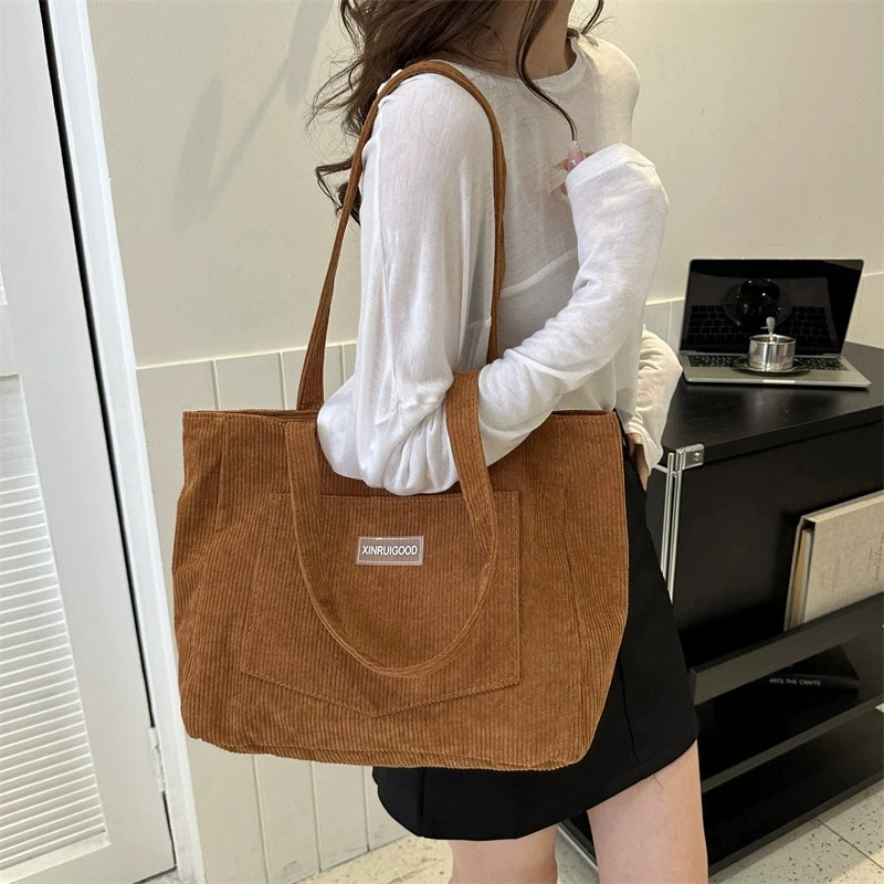 Damen-Cord-Tragetasche, Lässige Große Mode-Unterarmtasche für Ausgehzwecke, Minimalistische Handtaschen Schultertasche – Detail 20