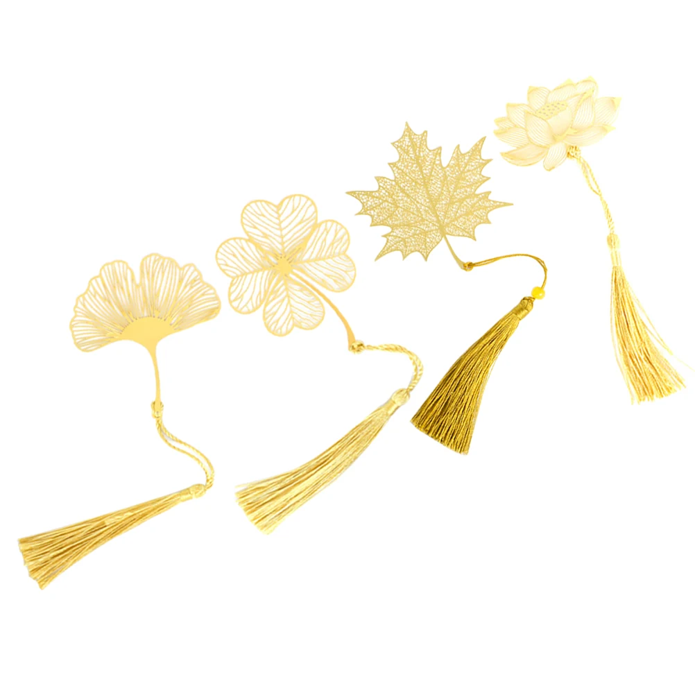 

4 Pcs Plate Bookmark Leaf Funny Metal Bookmarks for Female Readers Girl