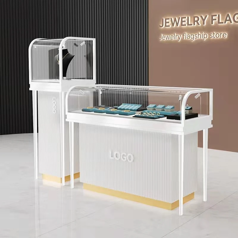 （customized）Custom Modern Design Jewelry Showcase with Lock Stainless Steel Jewelry Cabinet Luxury Jewelry Store Display Counter