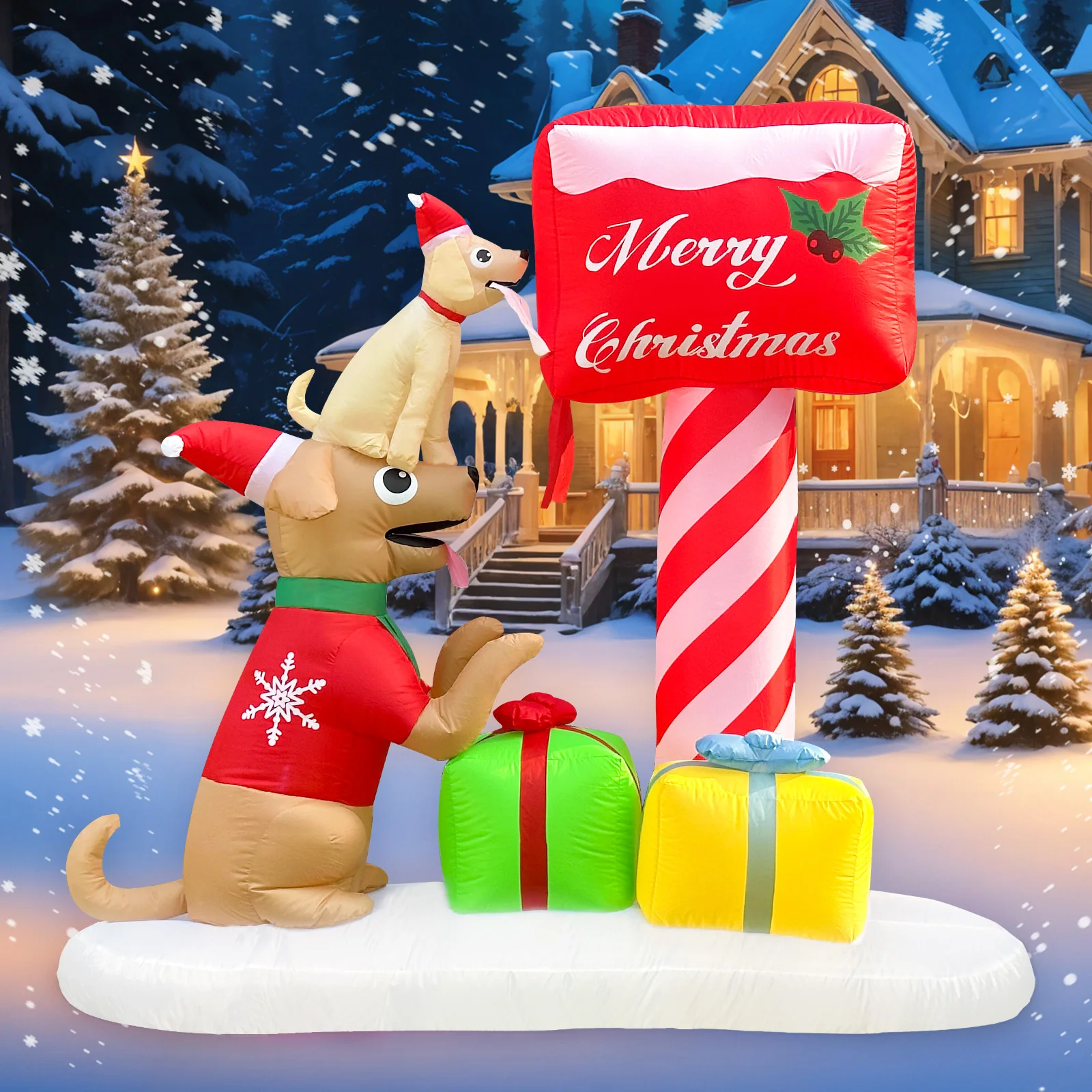 6FT Christmas inflatable decoration, Postman Dog, suitable for holiday home parties and restaurant decorations.