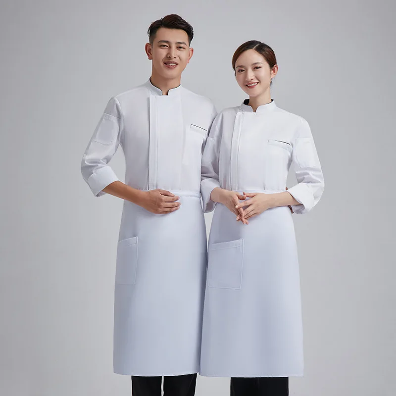 Manteau de serveuse à manches longues réglable, vêtements de chef, chemise, service alimentaire, vêtements de travail, uniforme, veste de chef, C284