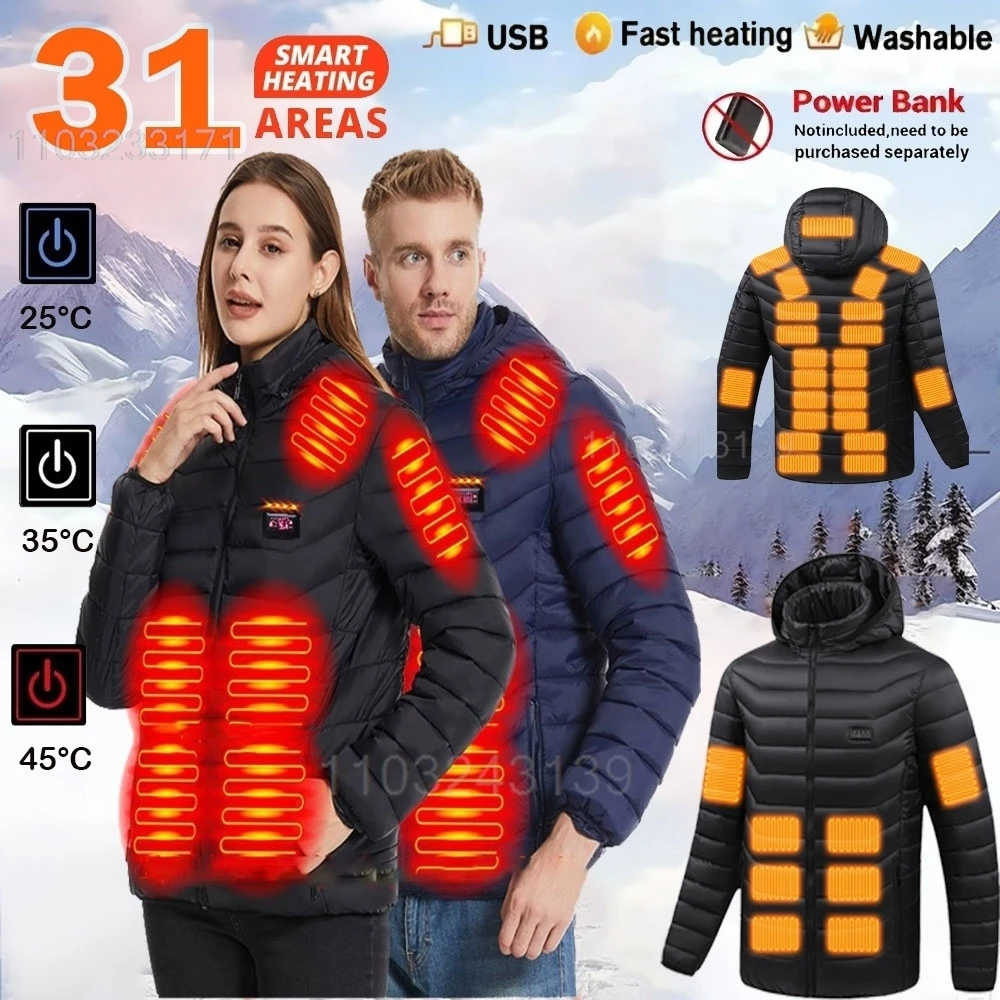 

31 Areas Heated Jackets Men's Women's Heating Jackets USB Electric Heating Jacket Heated Vest Thermal Clothing Coat Winter