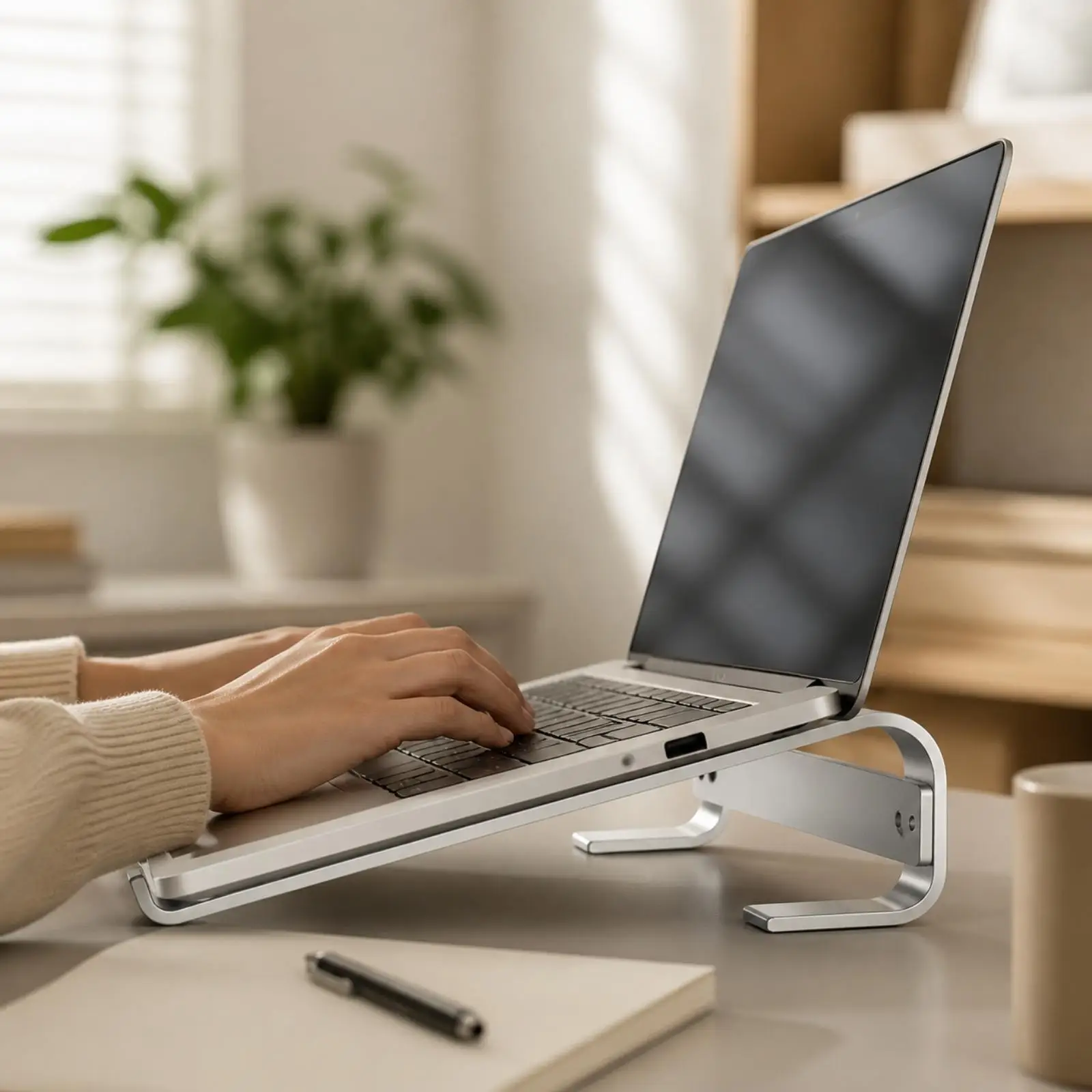 Cold-Rolled Steel Laptop Stand Heat-Dissipating Angled Laptop Stand with Front Lips Stable for Everyday Computing, Home Office,