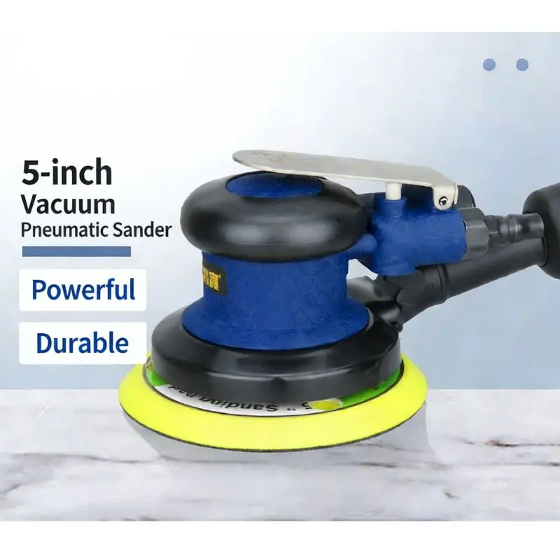 5 Inch Pneumatic Sander Dust Collection Polishing Machine Air-Powered Waxing Grinder Sandpaper Tool for Stone Polishing