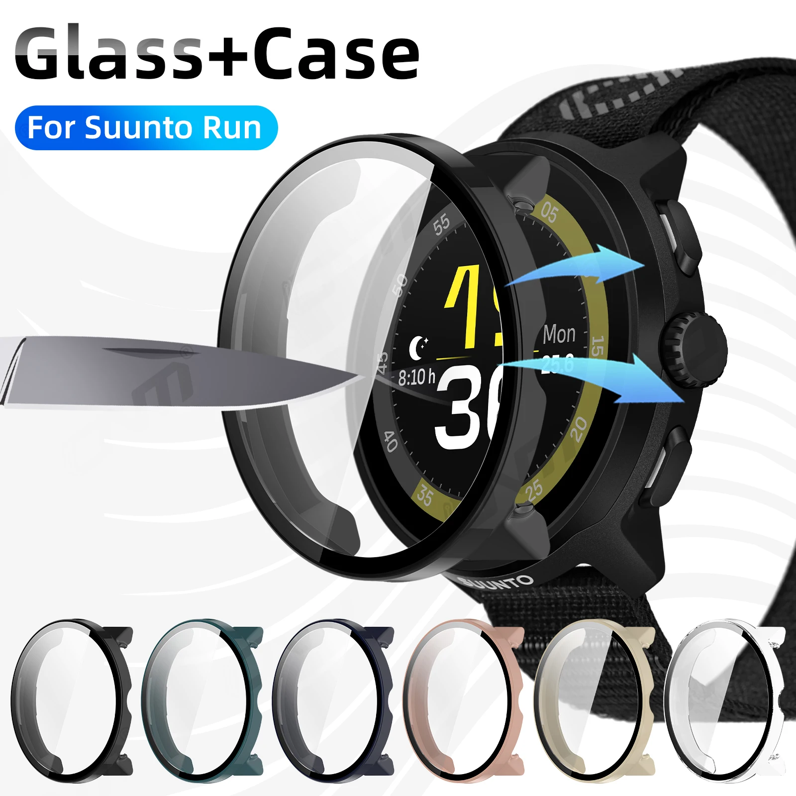 Glass+Case for Suunto Run Tempered Glass Anti-scratch Screen Protector & Hard PC Protective Bumper Covor Accessories