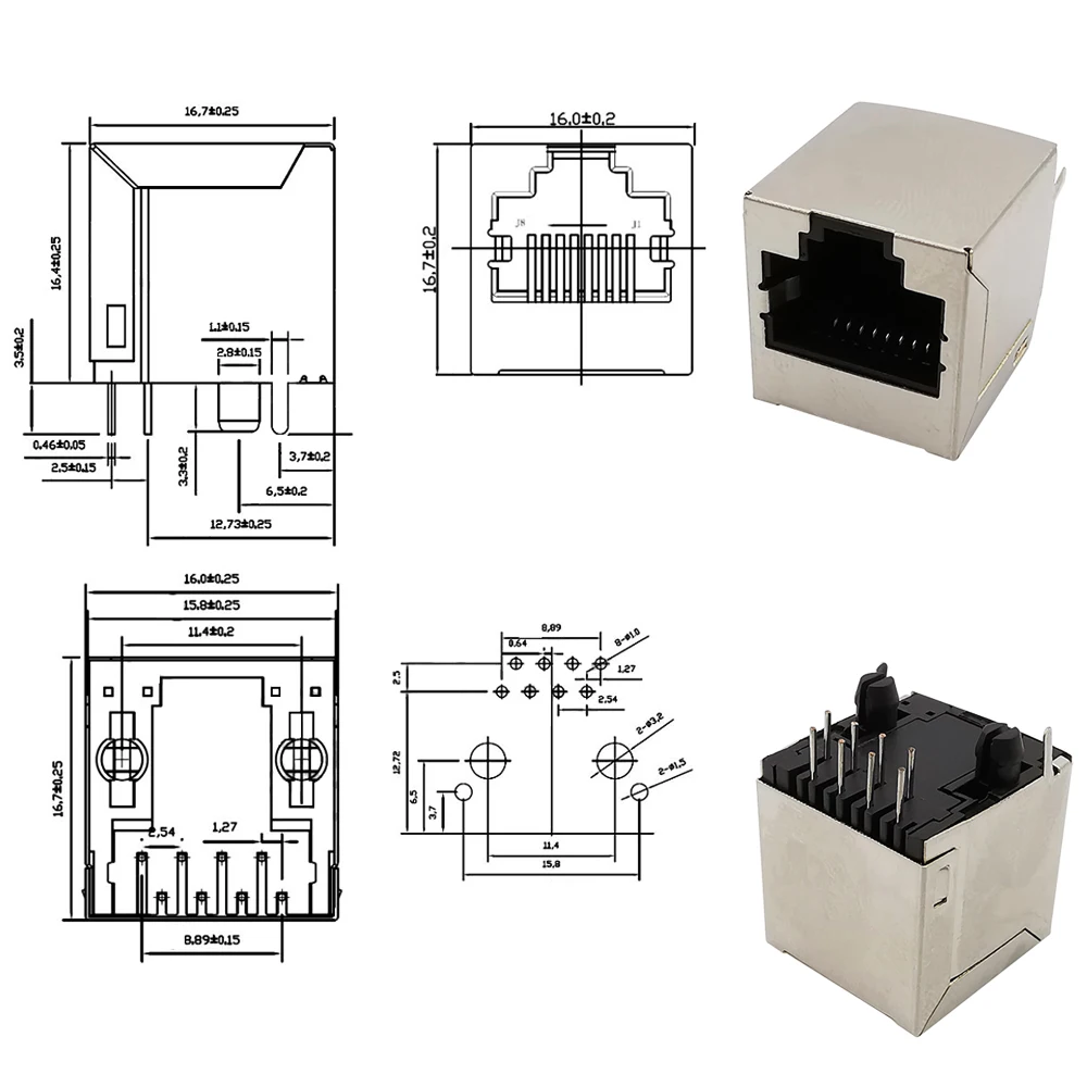 1/3/5Pcs RJ45 Socket 8P8C Network Cable Interface Shielded Crystal Head RJ45 8 Pin Female Jack PCB Board LAN Modular Adapter