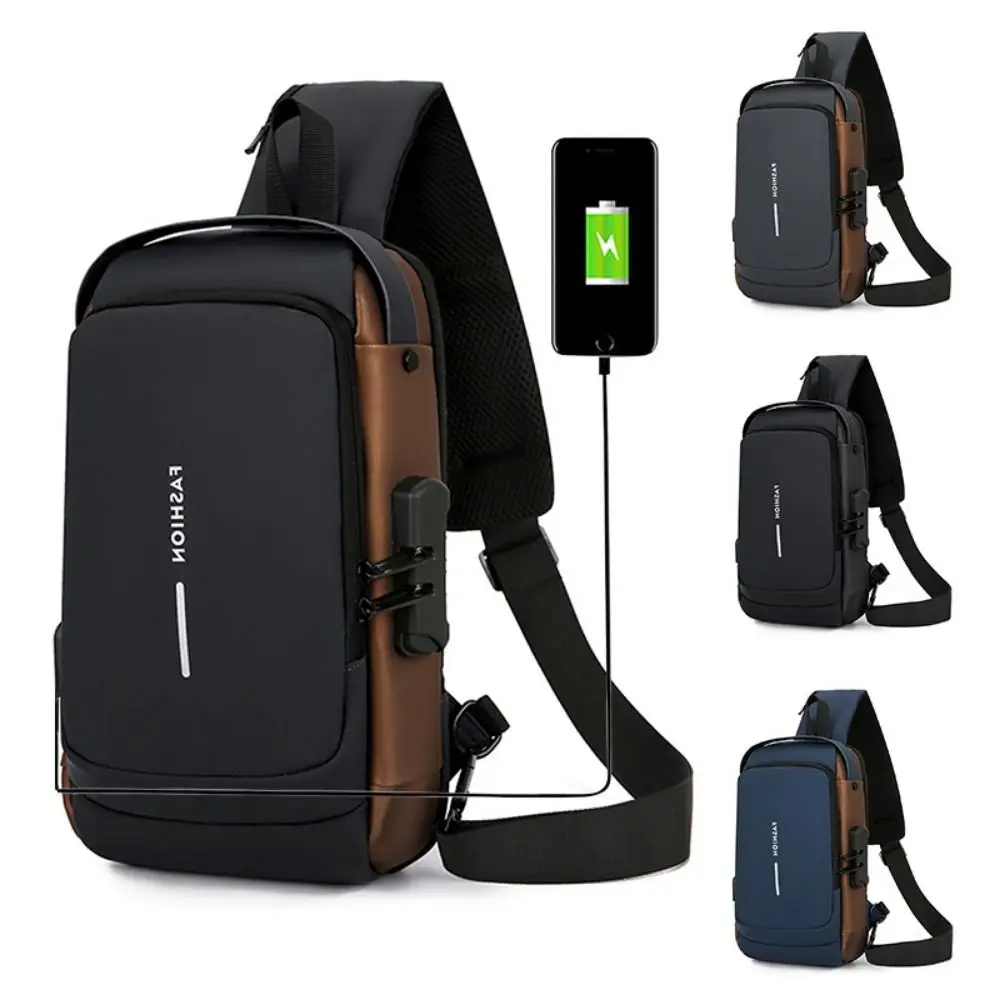 

High Quality Waterproof Chest Bags Combination Lock Charging Port Men's Shoulder Bag Nylon Wear-resisting Crossbody Bag