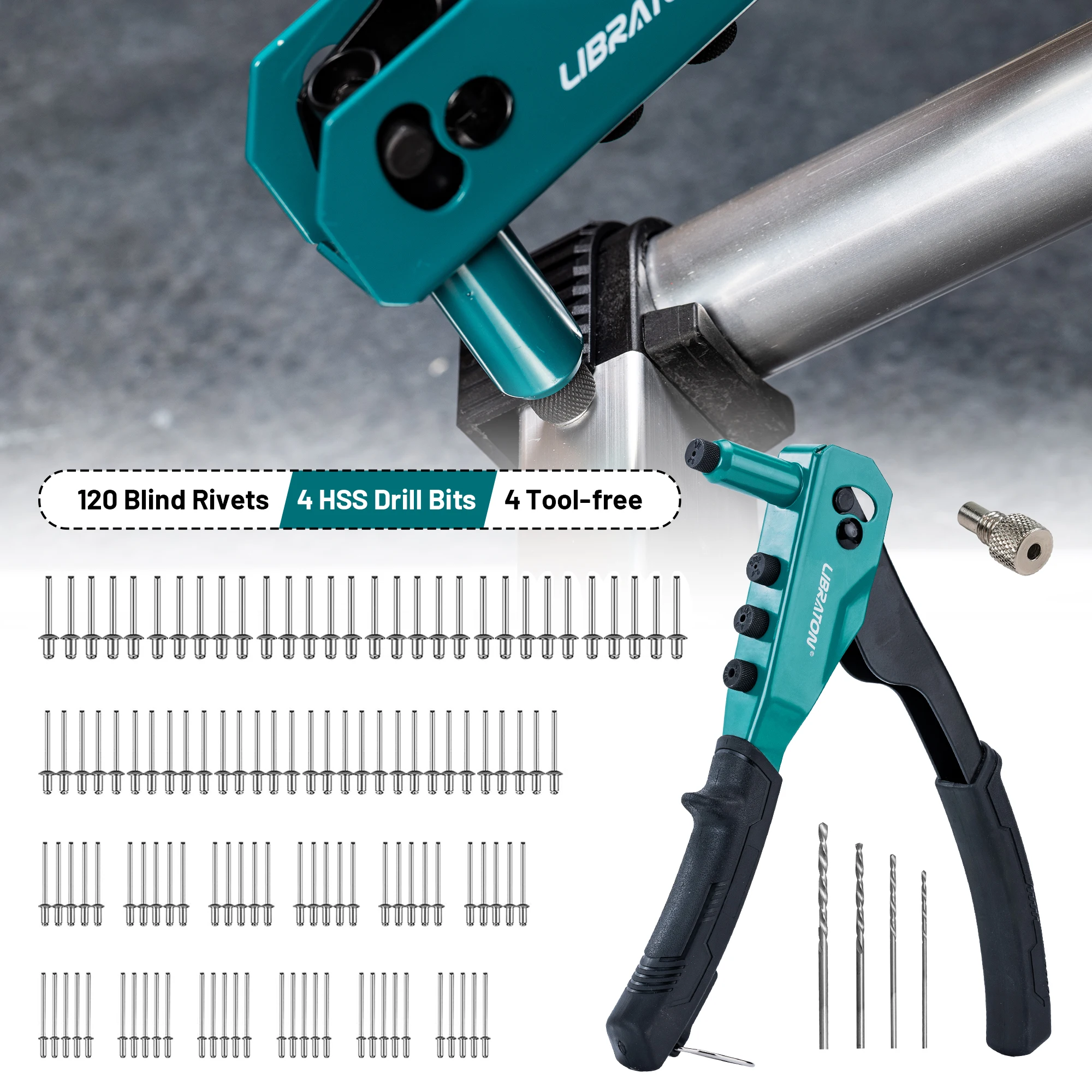 Rivet Gun Kit Heavy Duty Riveter Set Pop Rivet Gun 120Pc Blind Rivet Professional Hand Riveter Hand Tool Rivet Tool for Metal
