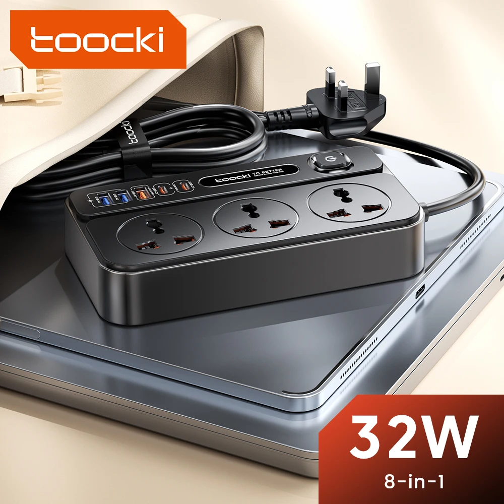 

Toocki C36 GaN Power Strip EU/US/UK Plug 2M Extention 3AC Outlet Electrical Socket 2 USB-C 3 USB Fast Charging Network Filter