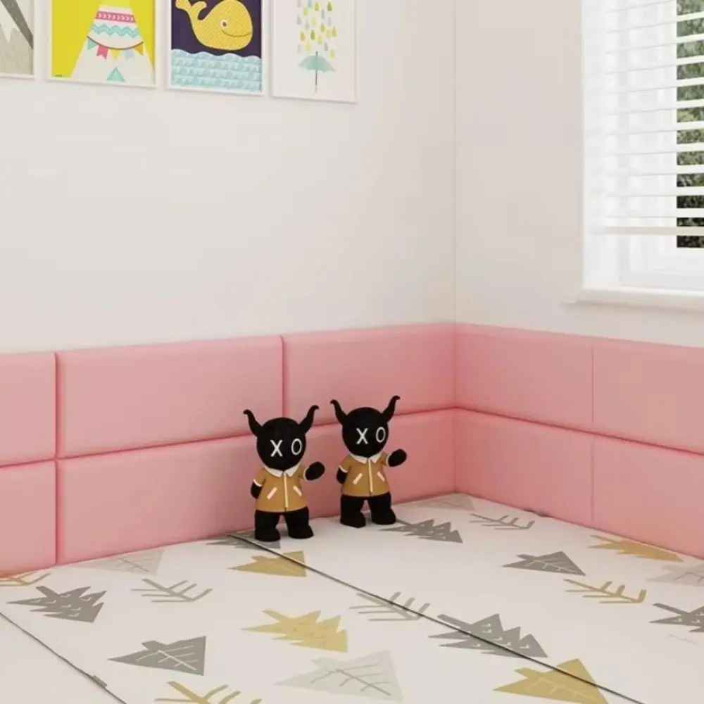 2pcs Self Adhesive 3D Wall Sticker Leather Soft Bag Design Anti-collision Wall Fence Anti-collision 10mm Thick