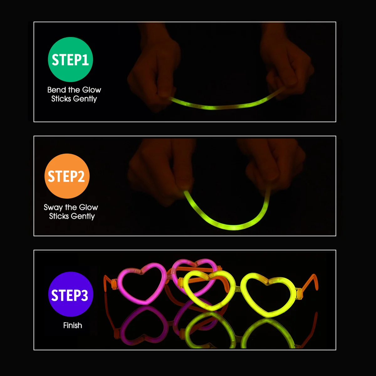 

10Pairs Heart Shape Fluorescent Glow Eyeglasses Night Light Glasses Party Festival Accessories Glow Eyeglasses