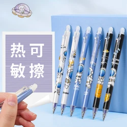 Desenhos animados astronauta apagáveis bola canetas, azul, preto, punho lavável, material de escritório escolar, papelaria crianças, 0.5mm, 6 Pcs