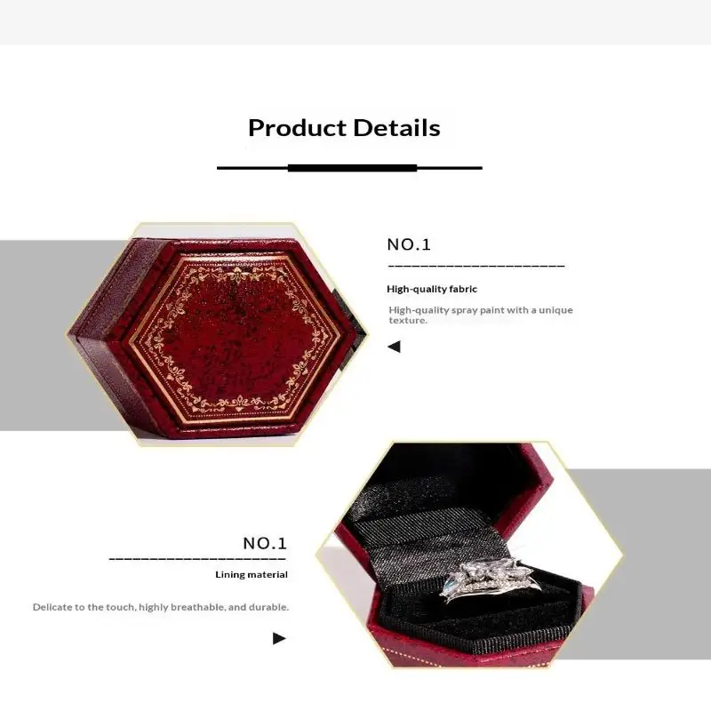 Vintage Sechseckige Samt-Ringbox, Zart Geprägt, Tragbarer Schmuck-Organizer für Reisen und Tägliche Schmuckaufbewahrung – Detail 13