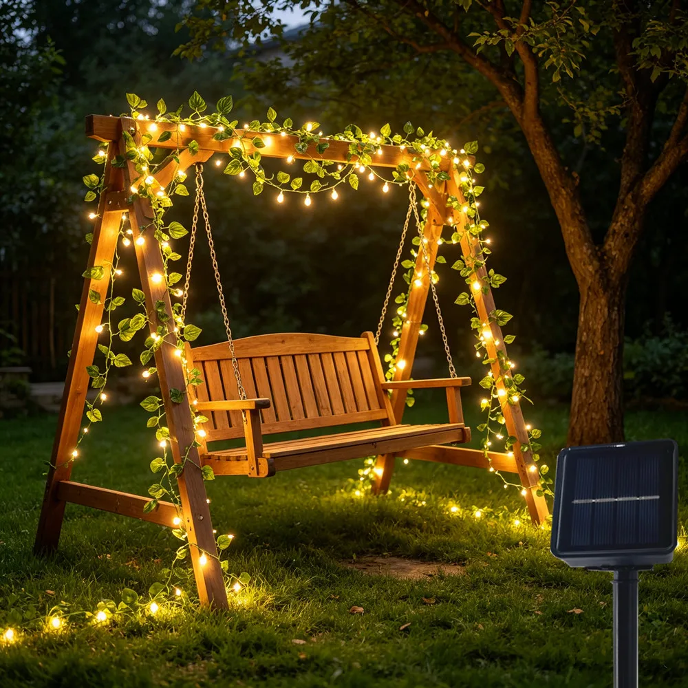 

Wedding Decor Christmas Tree Outdoor Solar Powered Flower Green Leaf String Lights Artificial Vine Fairy Light for Garland Light