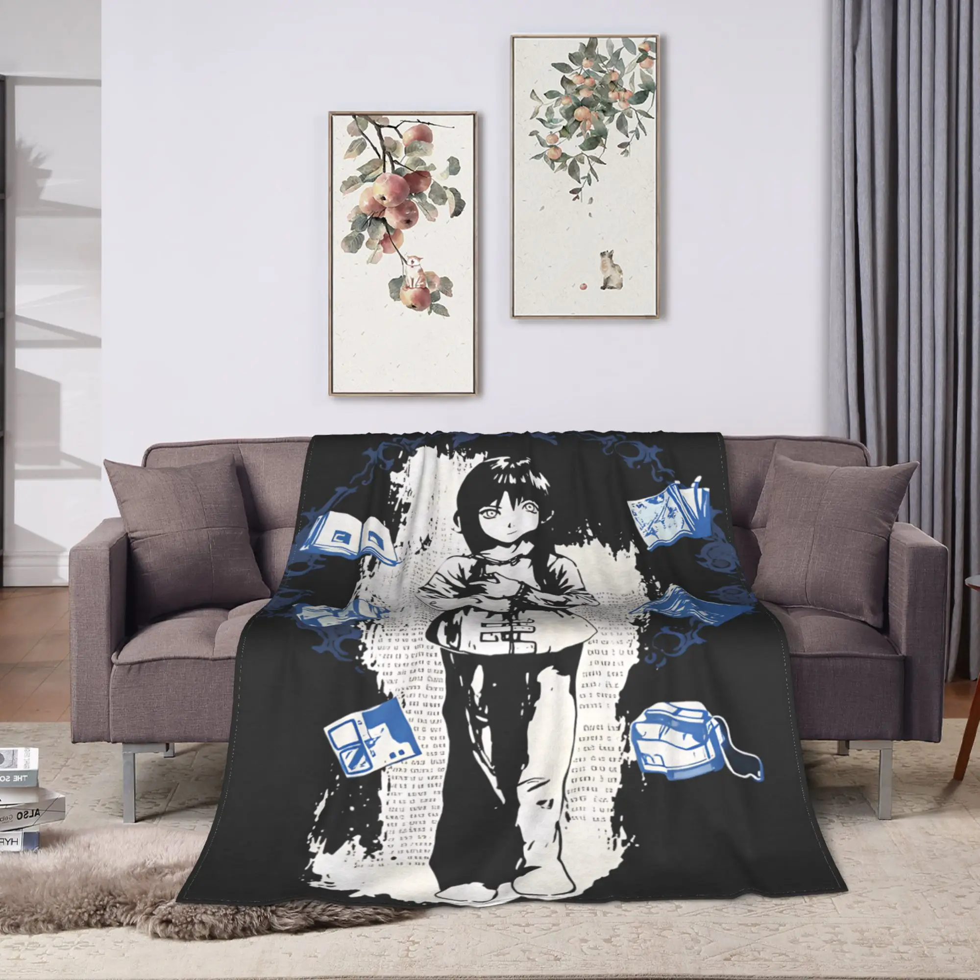 Anime Serial Experiments Lain Flannel Blanket Winter  Super Warm Throw Blanket for Boy Girl Bedroom Street Trend Bed Cover