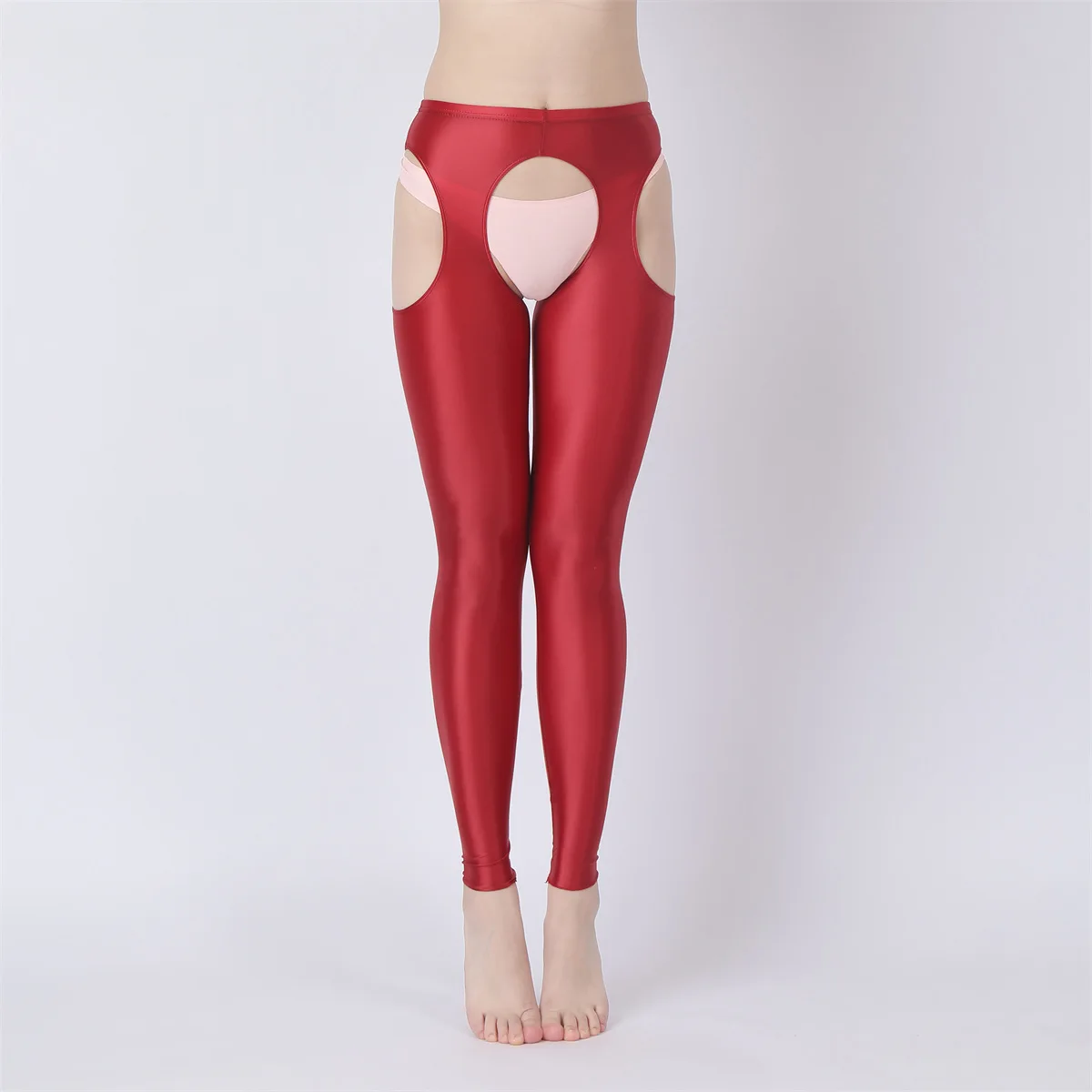 Shiny Sheer Tights Open Crotch Pantyhose Women Plus Size Cutout Leggings Sex Skinny Pants Lingerie Garter Belt Suspender Tights