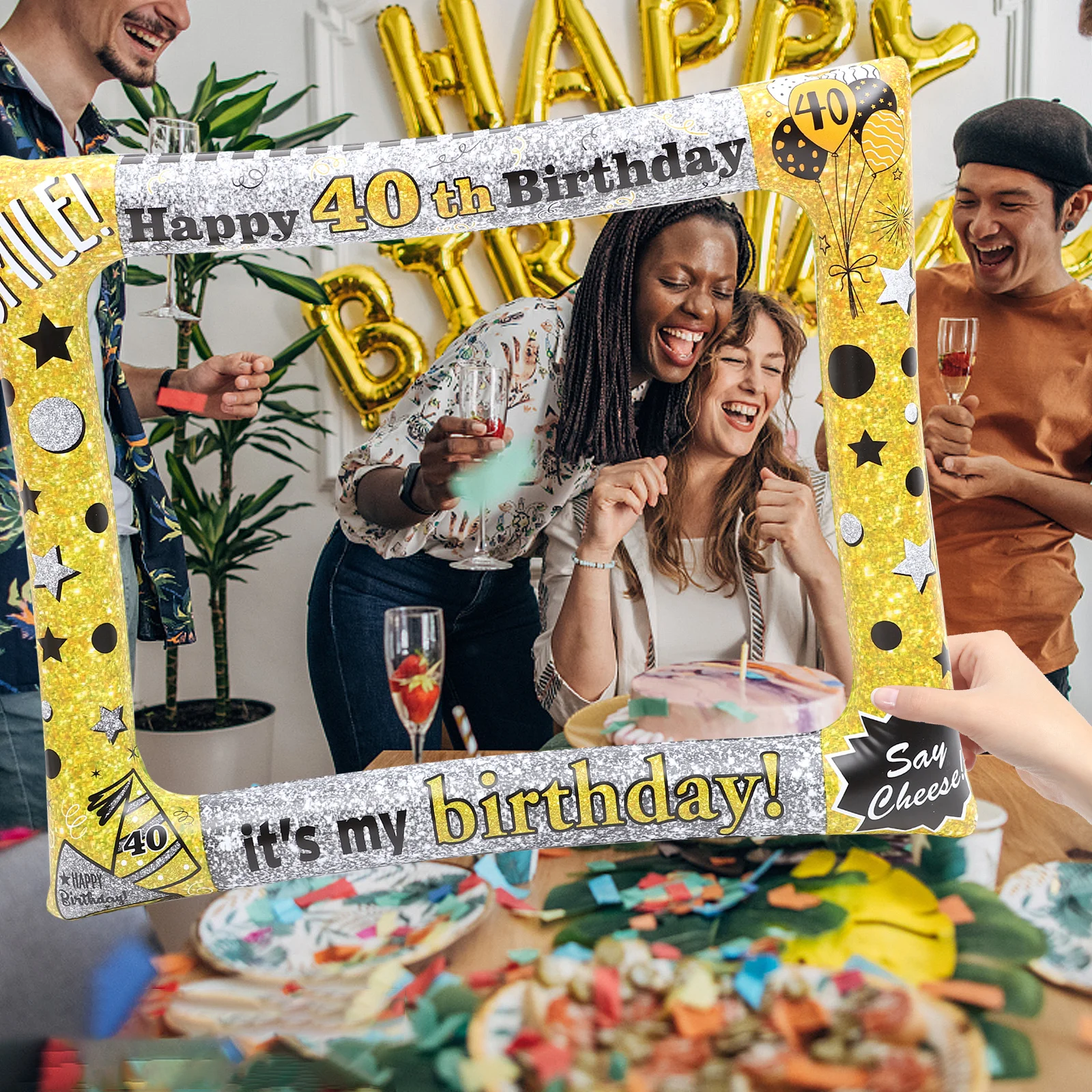 

Alipis Birthday Inflatable Photo Frame Selfie Balloon Party Decor PVC Props Wedding Celebration Backdrop