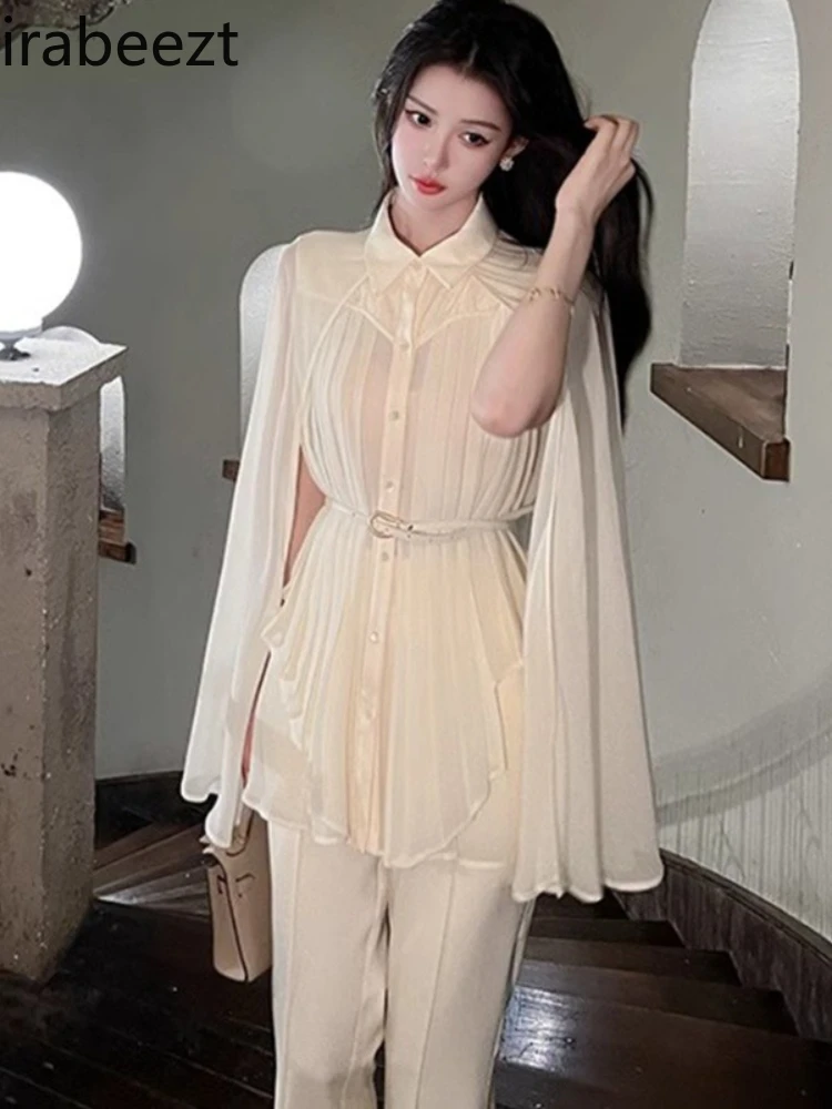 

High-End Lady's Blouse & Wide Leg Pants Set | Boho & Romantic Beachwear | Perfect for Date/Party | Unique Design Women's Outfit