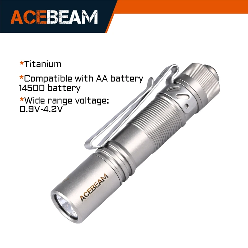 ACEBEAM Pokelit AA 티타늄 EDC 손전등 1000 루멘 114 미터 14500 충전식 배터리 손전등 소형 크기 일일 EDC