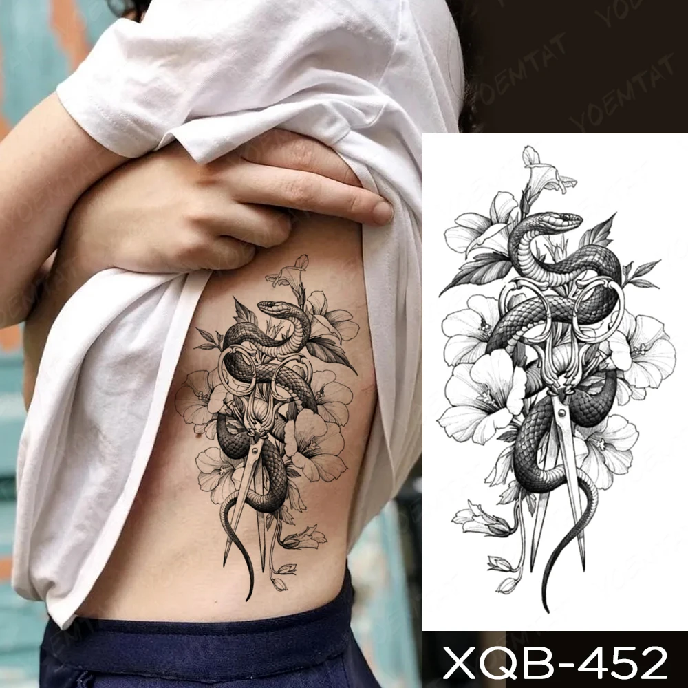 Waterproof Temporary Tattoo Sticker Black Snake Dragon Totem Flash Tatto Tiger Flowers Roses Body Art Arm Fake Tatoo Men Women