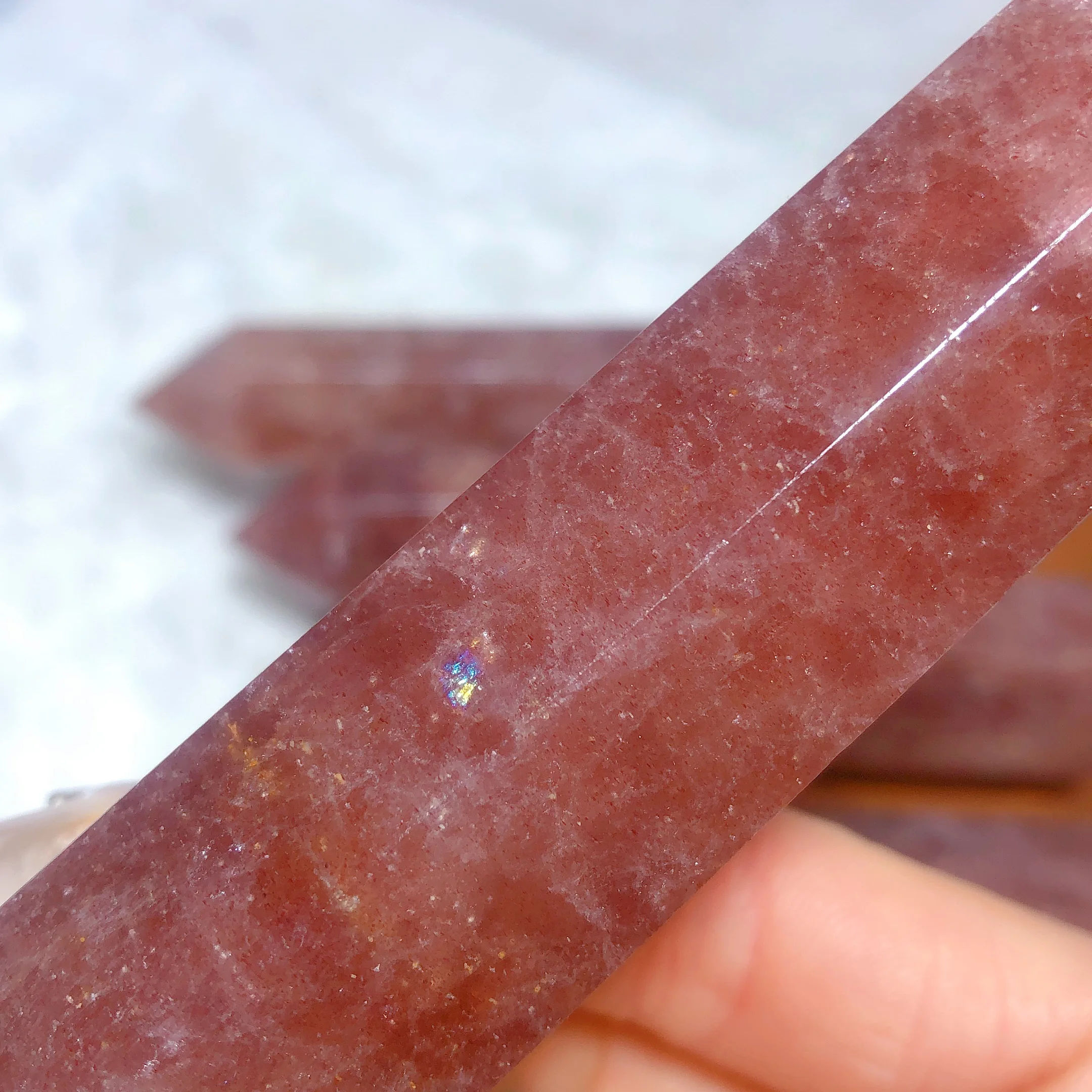 Natural Crystal Strawberry Quartz Flash Tower Point Gemstones Reiki Home Decorations Holiday Gift