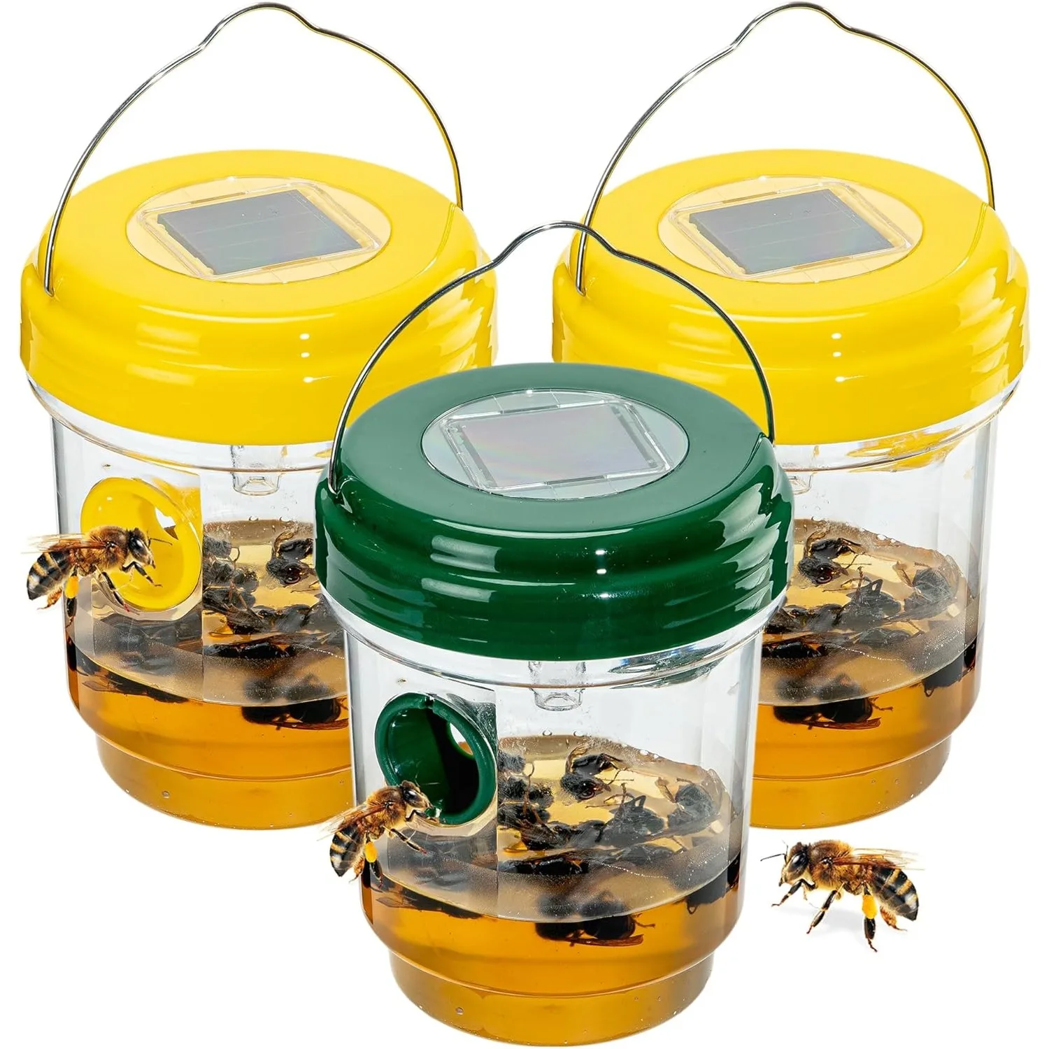 3 Pack Wasp Traps Outdoor Hanging Solar Bee Trap with LED Light for Outside Hornet Traps Bee Wasp Killer Catcher Garden Farm