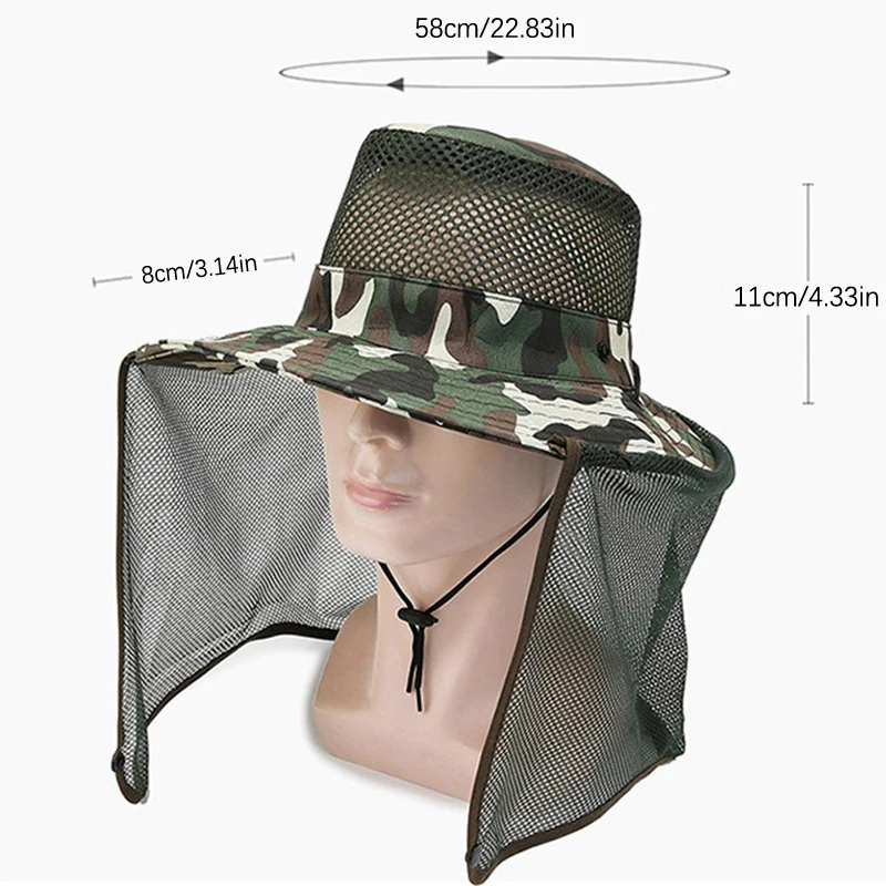 Outdoor Fishing Cap Wide Brim Man Breathable Mesh Fishing Caps Beach Hats Camouflage Military Hat Sun UV Protection Shade Hats