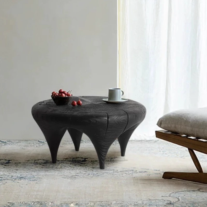 BlackTea Tray Handcrafted Round Cocktail Table Solid Oak Accent Table for Tatami Rooms Zen Meditation Side Table