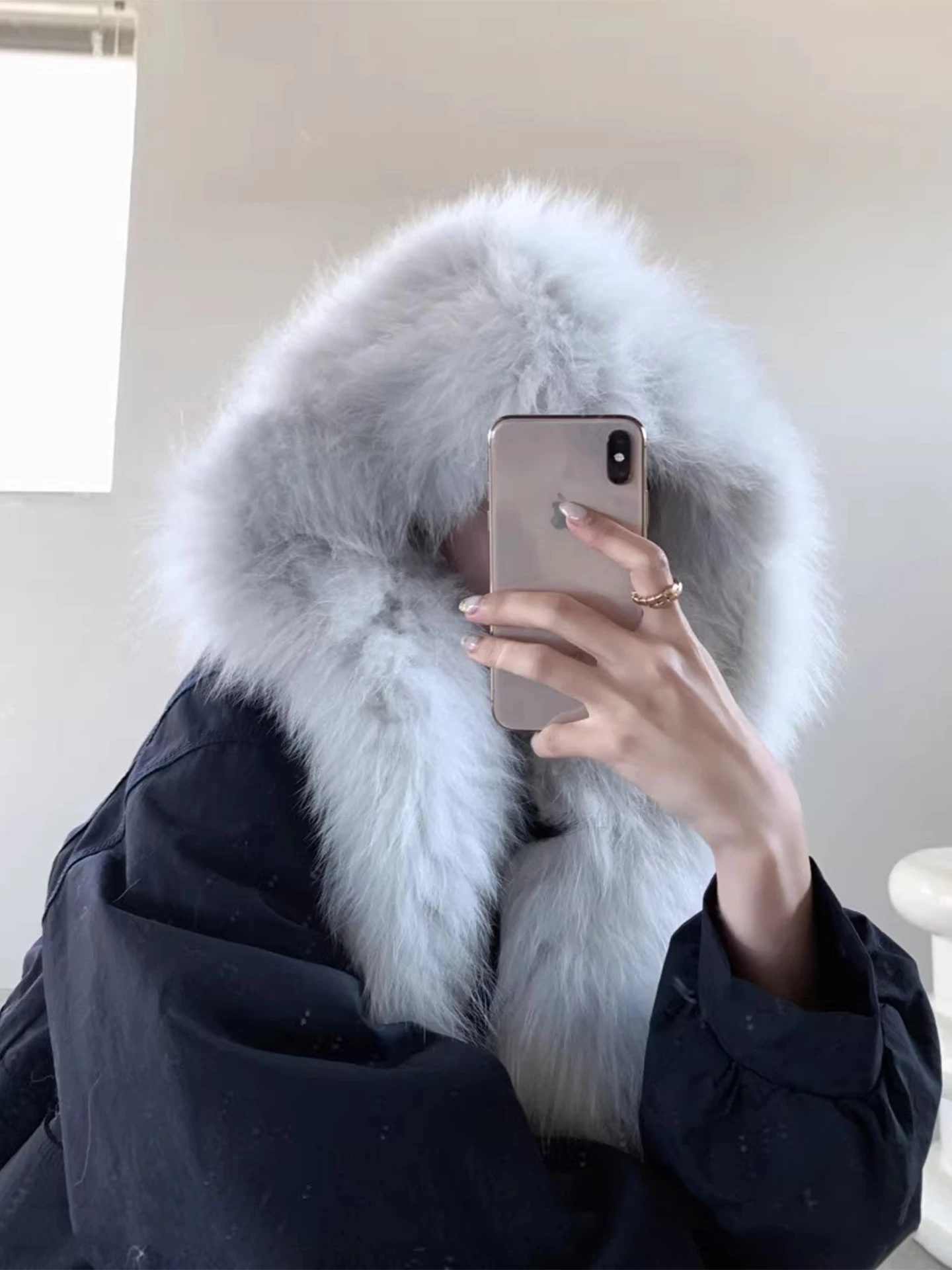   -Mimic Collo in pelliccia Parka Cappotto Calore da donna Isolato in cotone ort Jaet Coreano Sle Loose Fit Lungo Sve