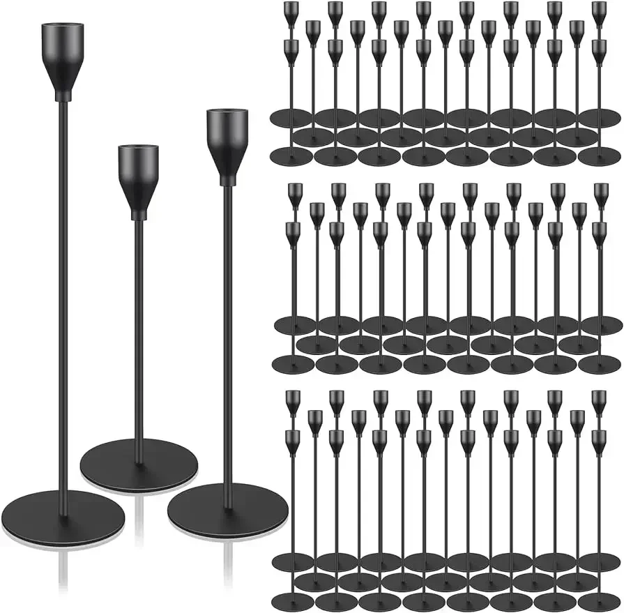 

Jinei 72 Pcs Matte Candle Holders Candlestick Holders Bulk Fit 0.8 Inch Thick Pillar Candles Metal Candle Stick Holder