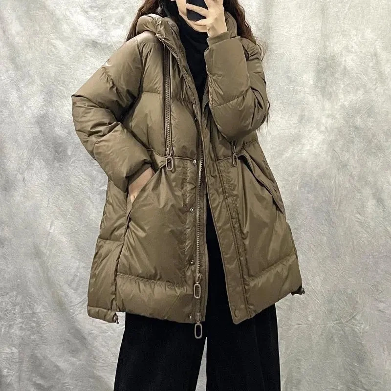 Chaqueta de plumón de pato blanco para mujer, abrigo informal holgado de talla grande, cálido de lujo, con capucha y cremallera, novedad de otoño e