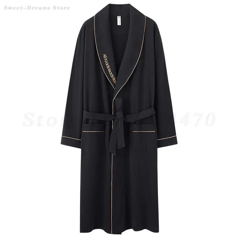 Pure Cotton Long Bath Robe Spring Autumn Plaid Bathrobe Men Sleepwear Kimono Robes For Male Full Bride Robe Dressing Gown M-4XL