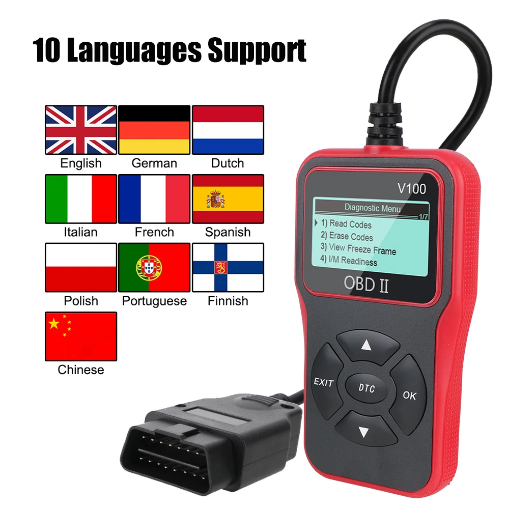 Auto Accessories Car Diagnostic Tools V100 Digital Display OBD2 Code Reader OBD 2 Scanner OBDII EOBD Universal 16 Pin