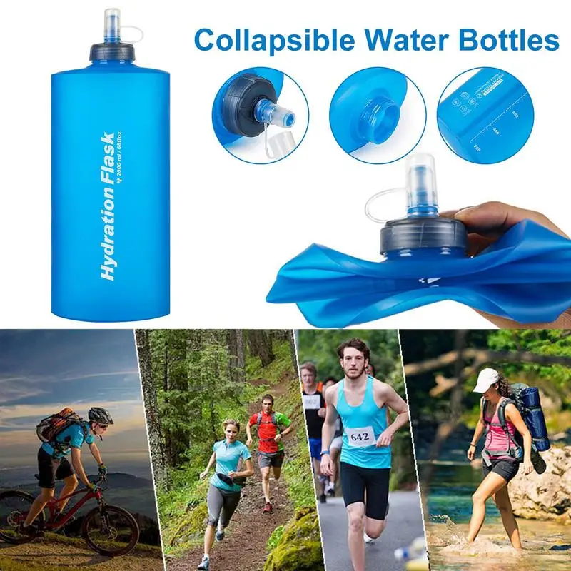 250ML-2000ML Soft Flask Folding Collapsible Water Bottle TPU BPA Free For Outdoor Running Cycling Hydration Pack Waist Bag Vest