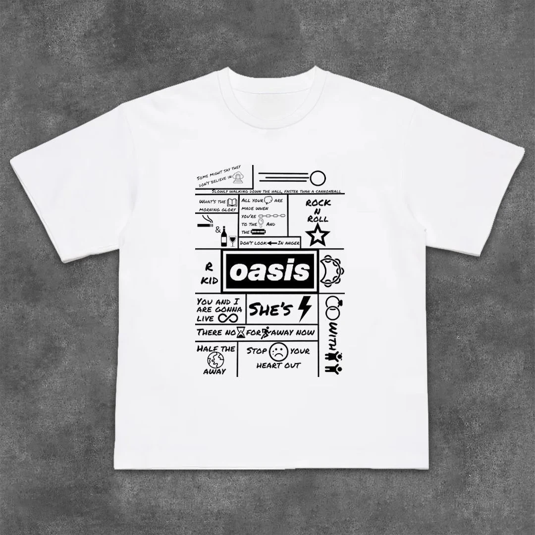 تي شيرت Oasis British Rock من القطن الخالص برقبة دائرية نصف كم #1
