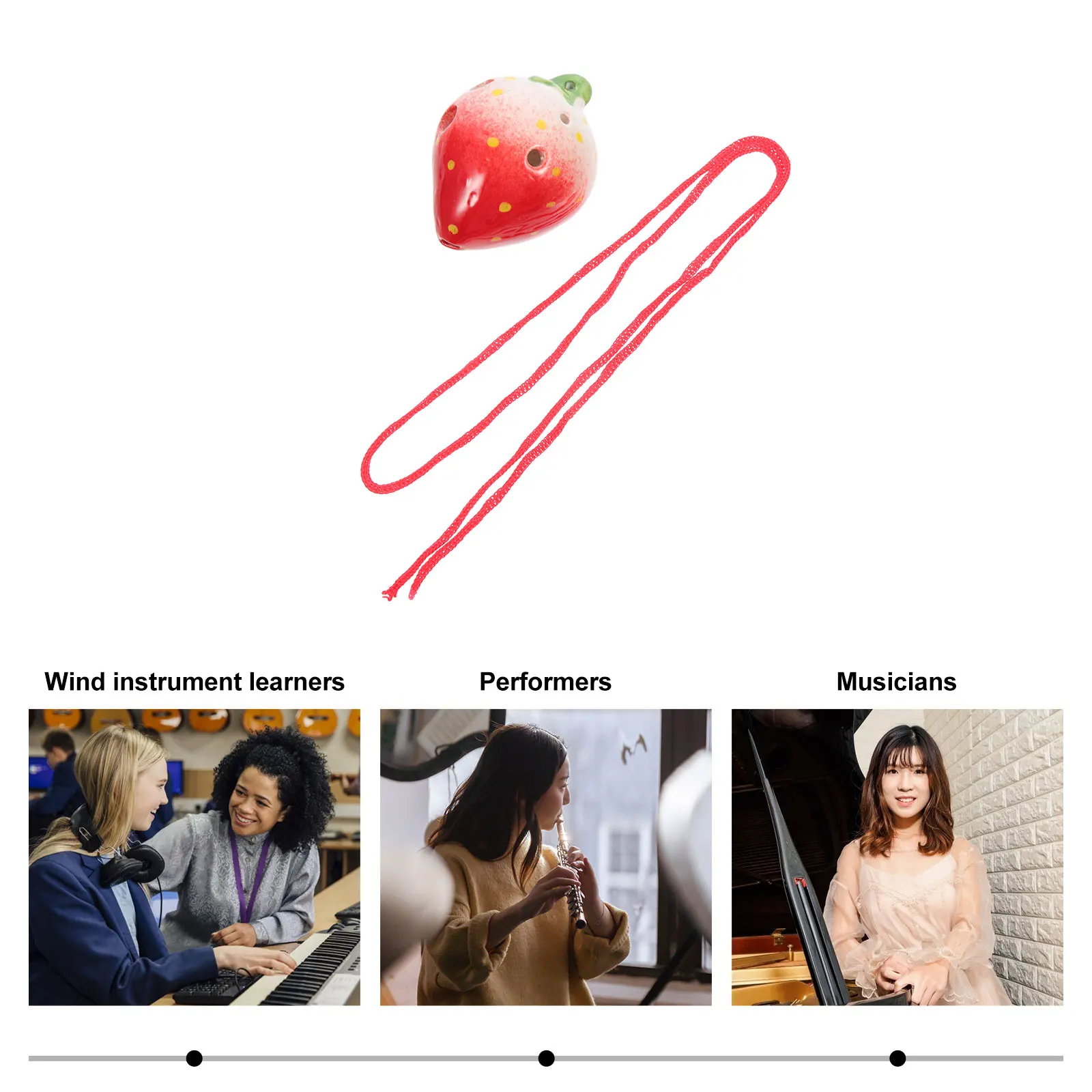 

Ceramic 6 Holes Ocarina Strawberry Shaped Beginner Wind Instrument Durable Portable Cartoon Design for Practice