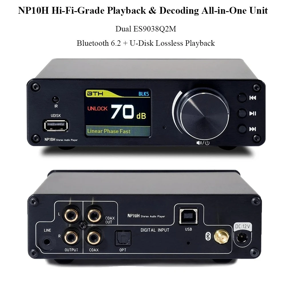HIFI Audio Decoder 2 Parallel ES9038Q2M DAC QCC3095 Bluetooth 6.2 Audio Player 384KHz DSD256 Lossless Decoding AMANERO Module