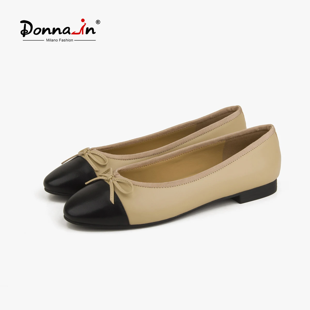 Donna-in Women's Leather Sheepskin Ballet Flat Shoes Round Toe Bowknot Slip on Elegant  Comfort Ladies Dancing Ballerina Shoes