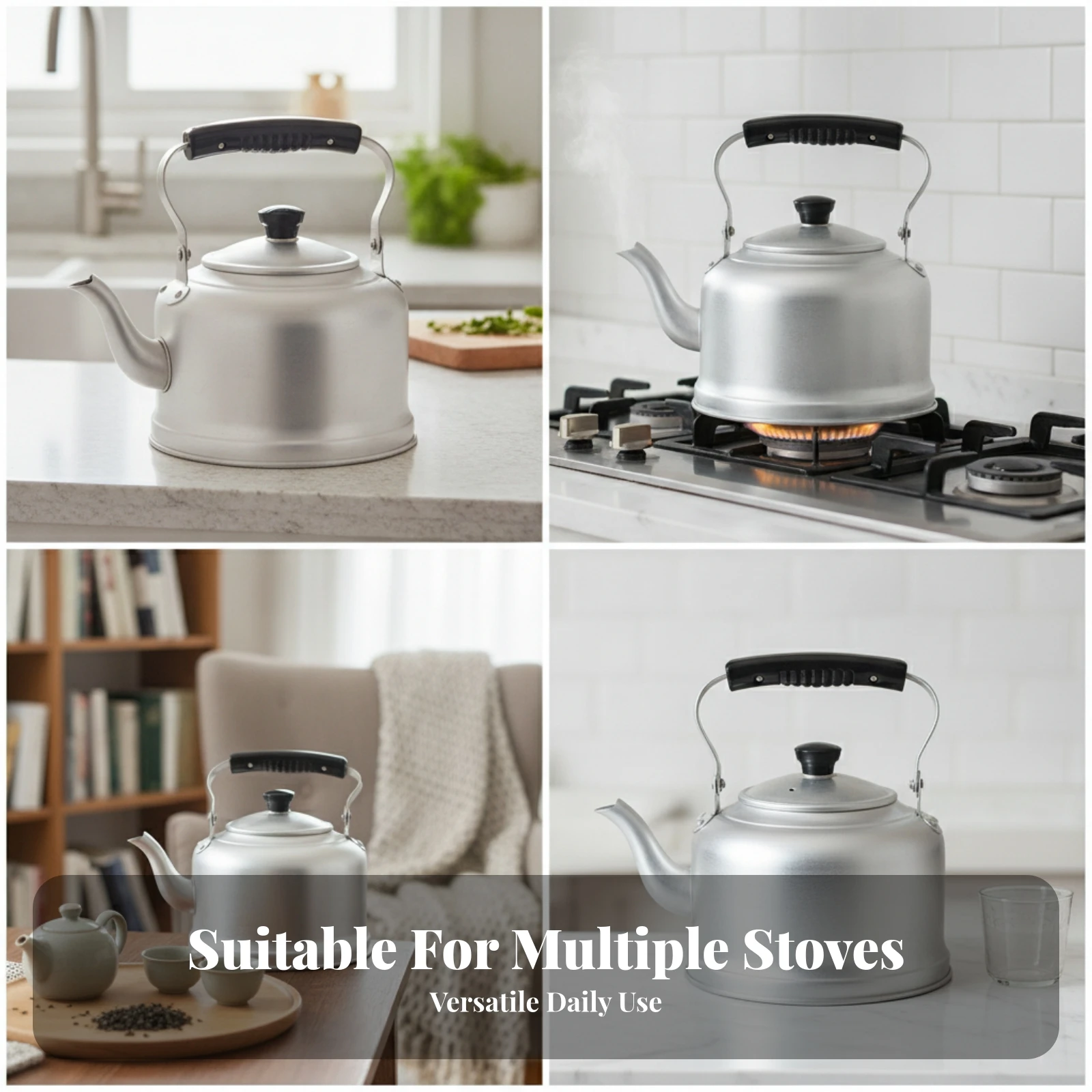 Cookware Easy Pour Fitted Lid Stovetop Kettle Curved Spout Aluminum Kettle Kitchenware for Gas Stovetop
