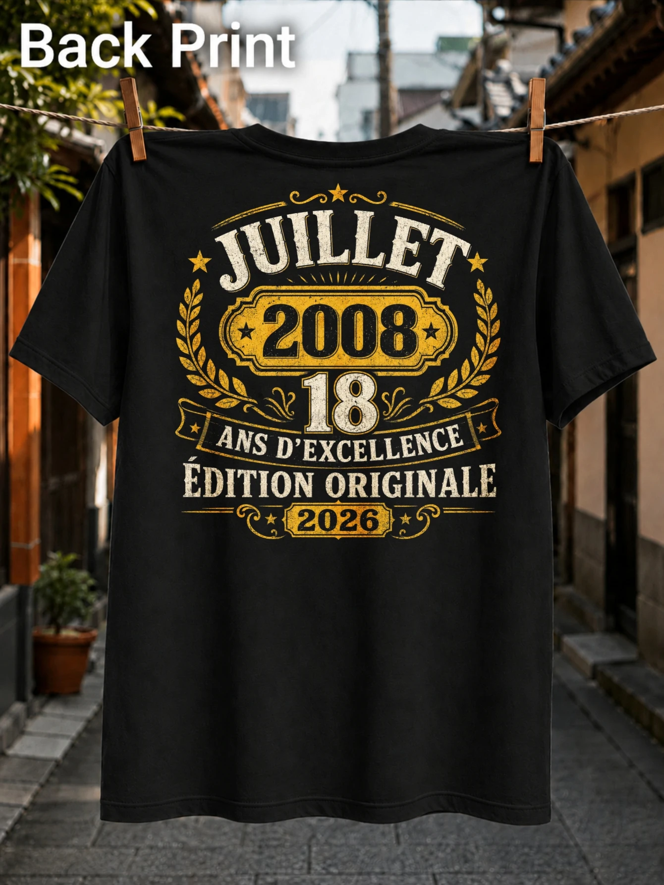 Juillet 2008 18 Ans Excellence French anniversary with ornate gold vintage typography Unisex All  Unisex All T-Shirt