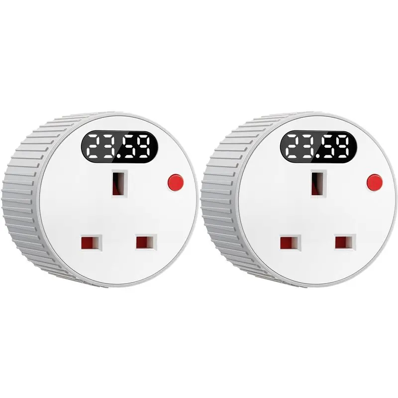 ABUN-2X Countdown Timer Plug Socket, Digital Plug With LED Display, 1 Min-24H Adjustable Countdown Switch UK Plug