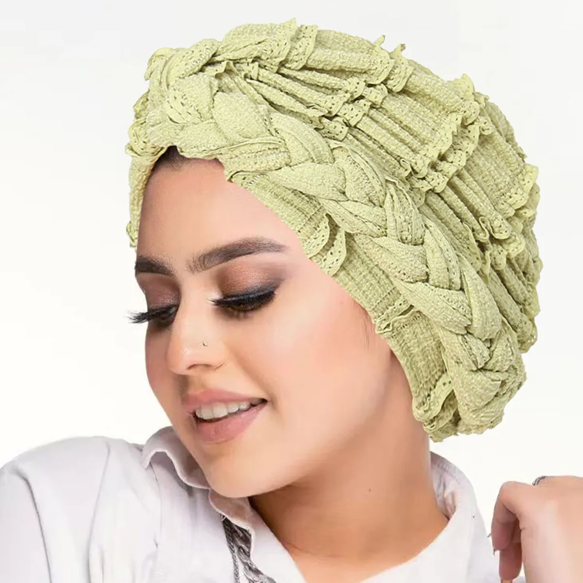 Fashion Lace Braids Turban Indian Hat Women Muslim Hijab Beanies Bonnet Headscarf Chemo Cap Hair Loss Head Wrap Turbante Mujer