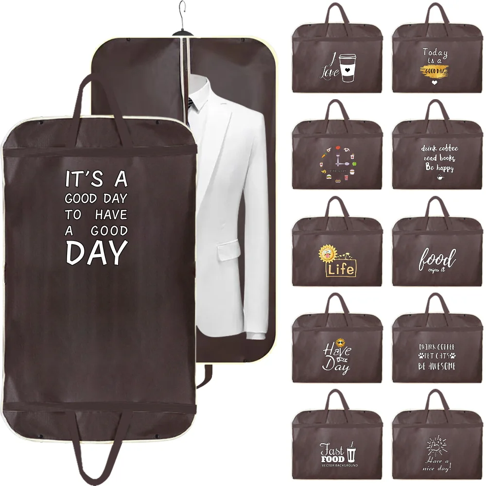 

Non-Woven Dustproof Clothes Cover Dress Cover Suit Coat Food Print Storage Bag Garment Bags Wardrobe Hanging Clothing Organizer