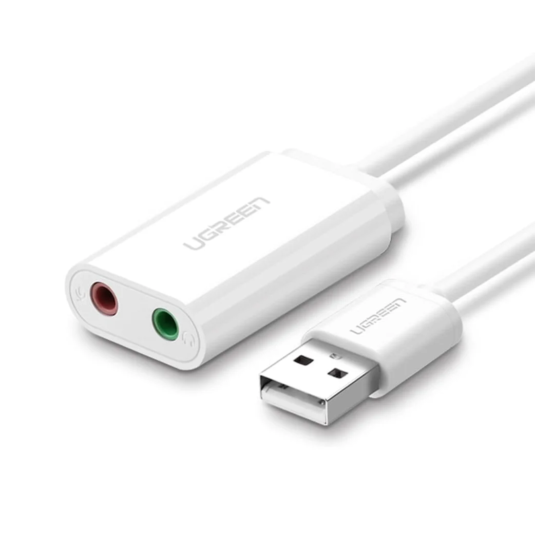 محول خارجي لبطاقة الصوت USB من Ugreen مع سماعة أذن 3.5 ملم ومقبس ميكروفون، بطاقة صوت التوصيل والتشغيل مناسبة للكمبيوتر